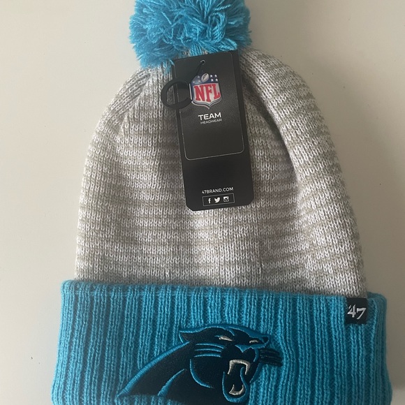 NFL New Era Carolina Panthers SPECKLE KNIT New Era Cuffed Pom NFL Hat - Picture 1 of 3